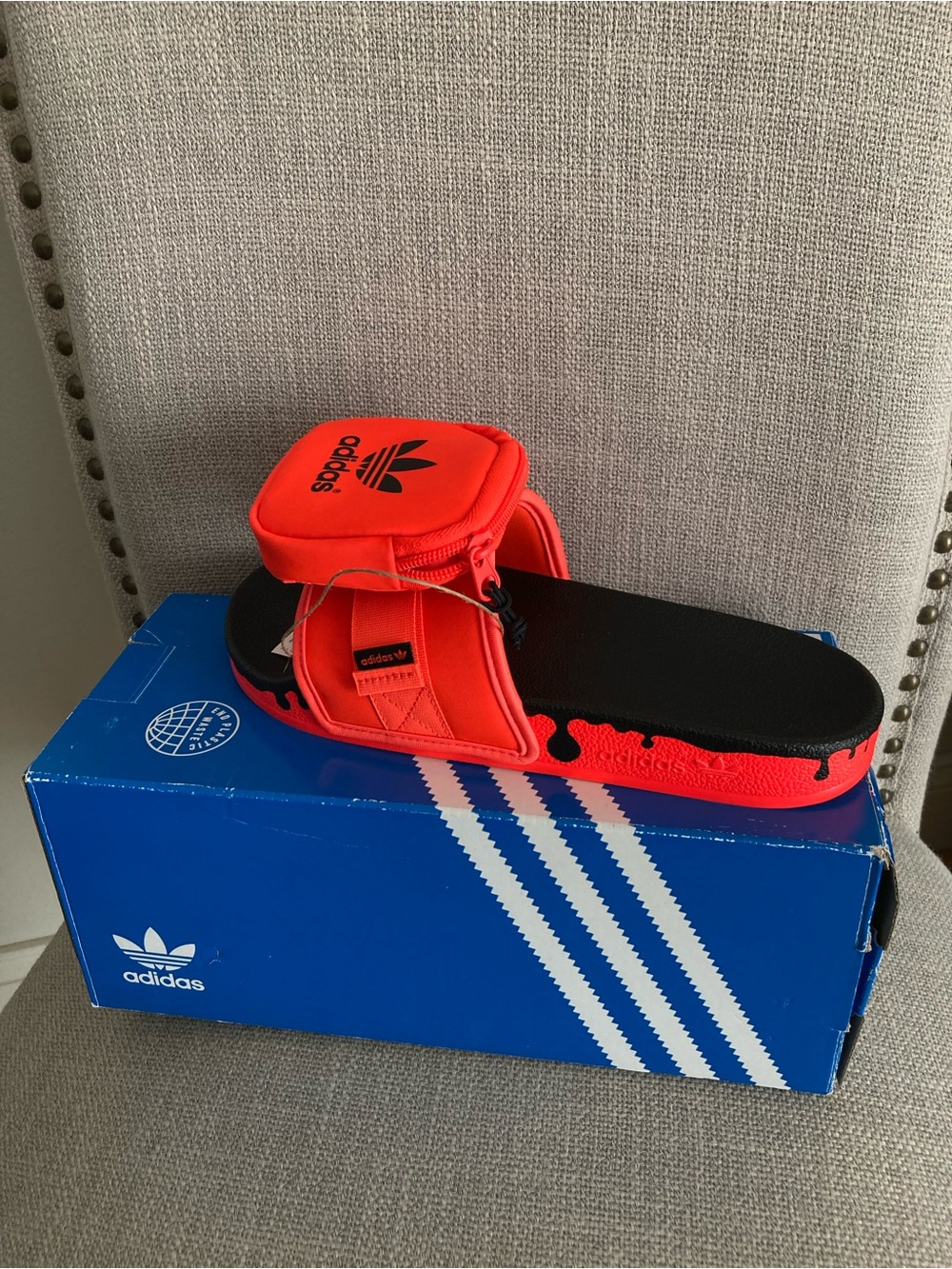 Adidas Bright Orange Slide Sandals with Top Pouch